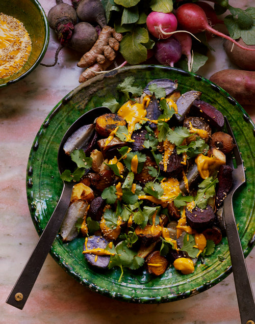 Roasted Roots with Turmeric-Tahini Dressing