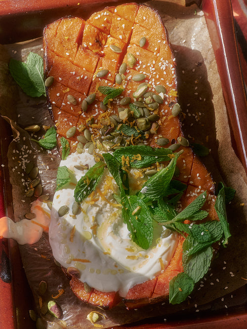 Honey Roasted Butternut Squash with Orange Blossom Yogurt