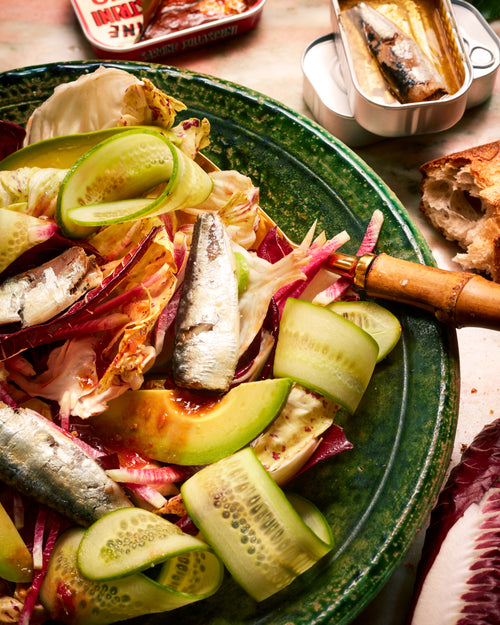 Sardine, Avocado & Chicory Salad with Tomato Vinaigrette