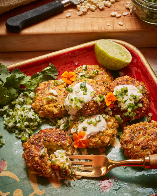 Zucchini Corn Cakes with Cucumber Coconut Salsa