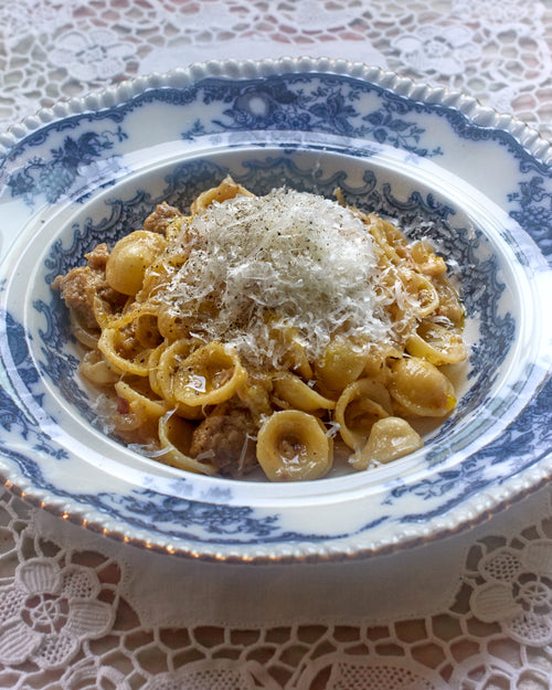 Orecchiette with Cream, Sausage and Yellow Onions