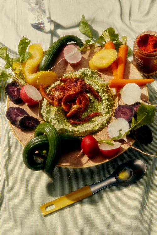 Spiced Mushrooms with Green Feta Dip