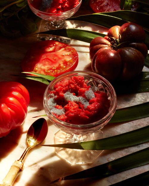 Tomato Sorbet with Basil Seeds