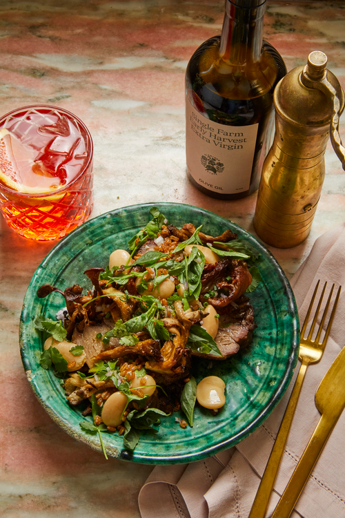 Braised Lamb with Marinated Mushroom & Bean Relish